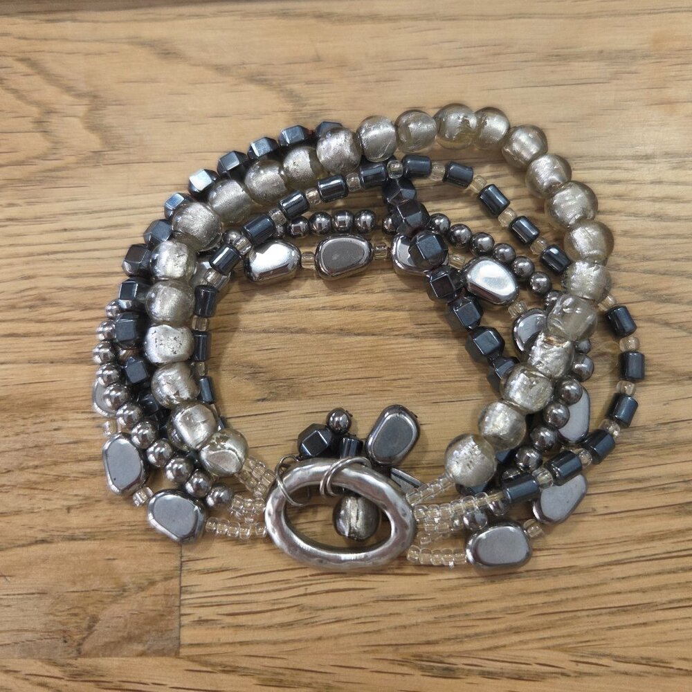 Silpada Sterling Silver Hematite  "Hailstone" stretch bracelet